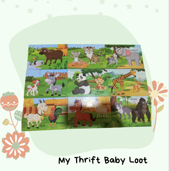 Preloved farm & wild animals wooden puzzles